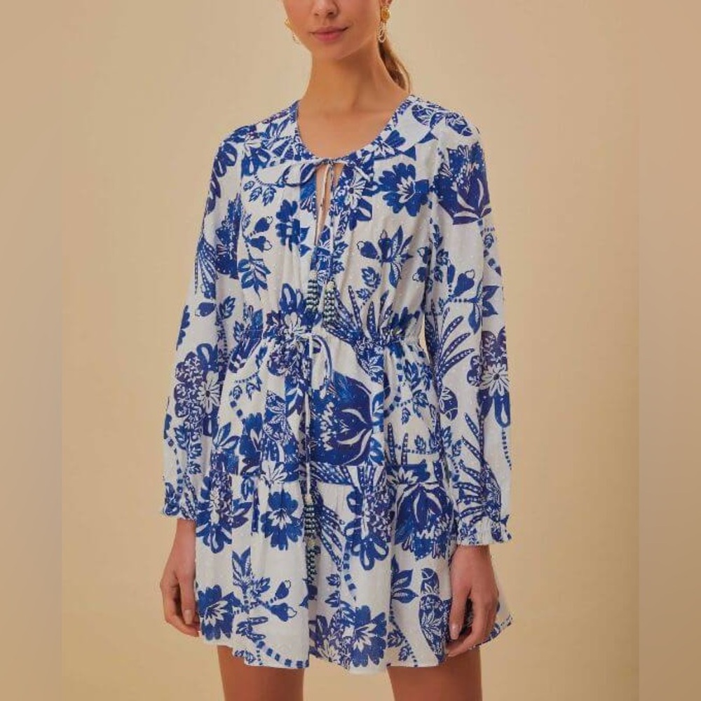 NEW Farm Rio Flowerful Birds Long Sleeve Dress, Size S